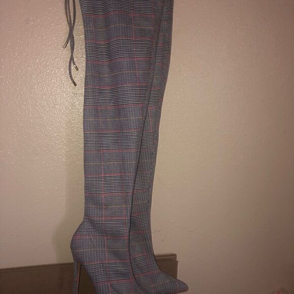 New without box womens pull over knee plaid boots Sz 7. Cloth - Picture 7 of 8